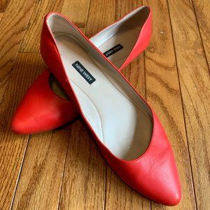 Red Leather Nine West Speakup Almond Toe Flats